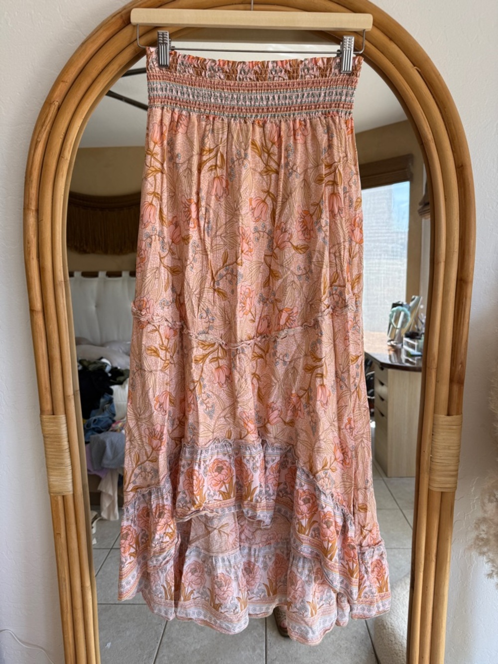 Smocked Waist Floral Maxi Skirt - Peach Pink